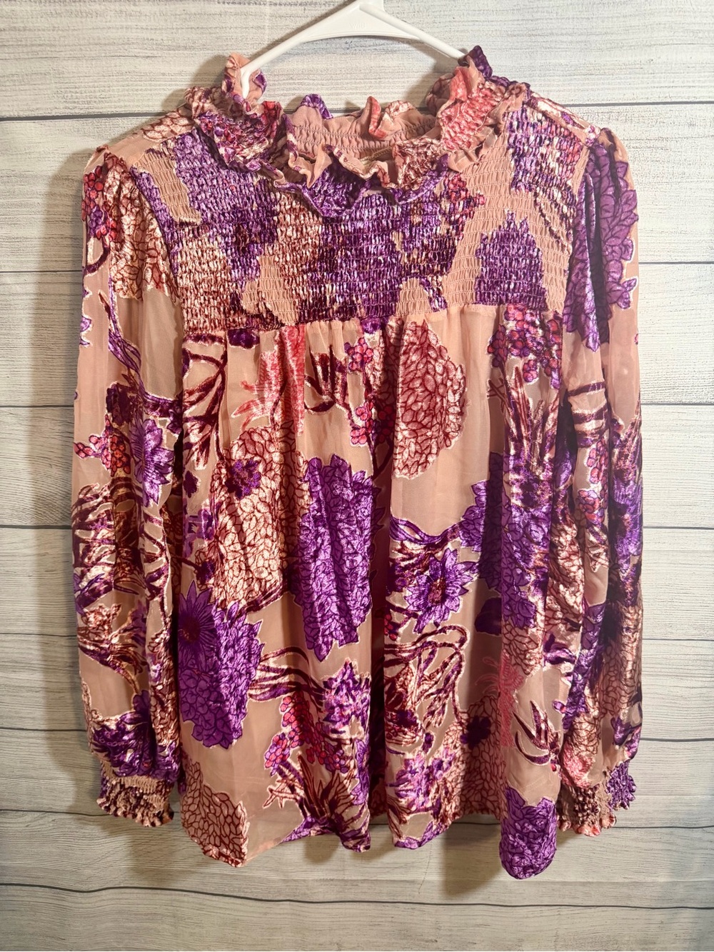 ivy jane Peach and Purple Floral Smocked Ruffle Blouse